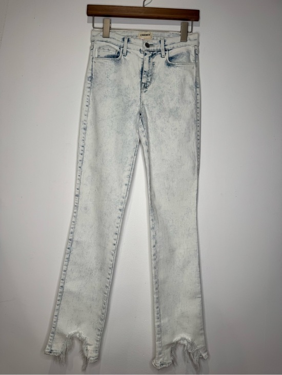 L'AGENCE Denim - L’AGENCE High Waist Slim Harmon Jeans Electra Acid Wash Distressed Raw Hem 25